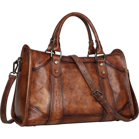 Genuine Leather Coffee Satchel Bag for Women, Vintage Crossbody & Shoulder Style - Picture 1 of 7